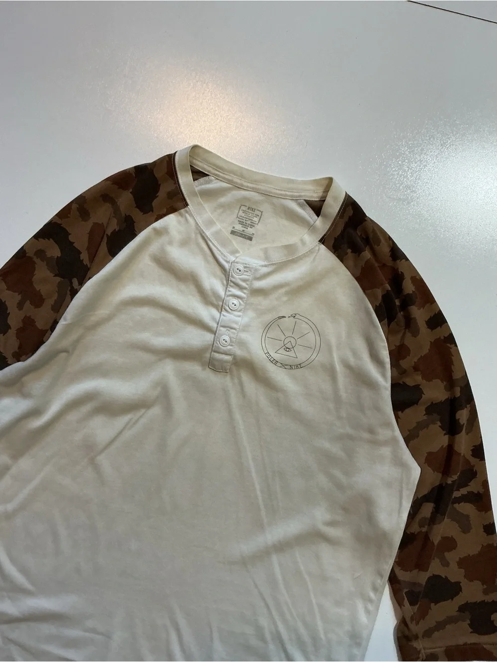 Nike X Poler Camouflage SB Skateboarding Snake 3/4 Henley Baseball T-Shirt